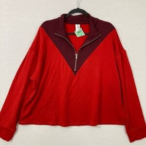 New Livi Lane Bryant Red 1/4 Zip Collar Long Sleeve Top size 18/20